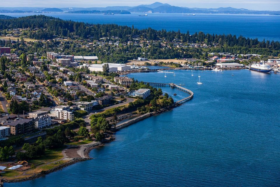 Aerial view of Bellingham, Washington and Bellingham Bay